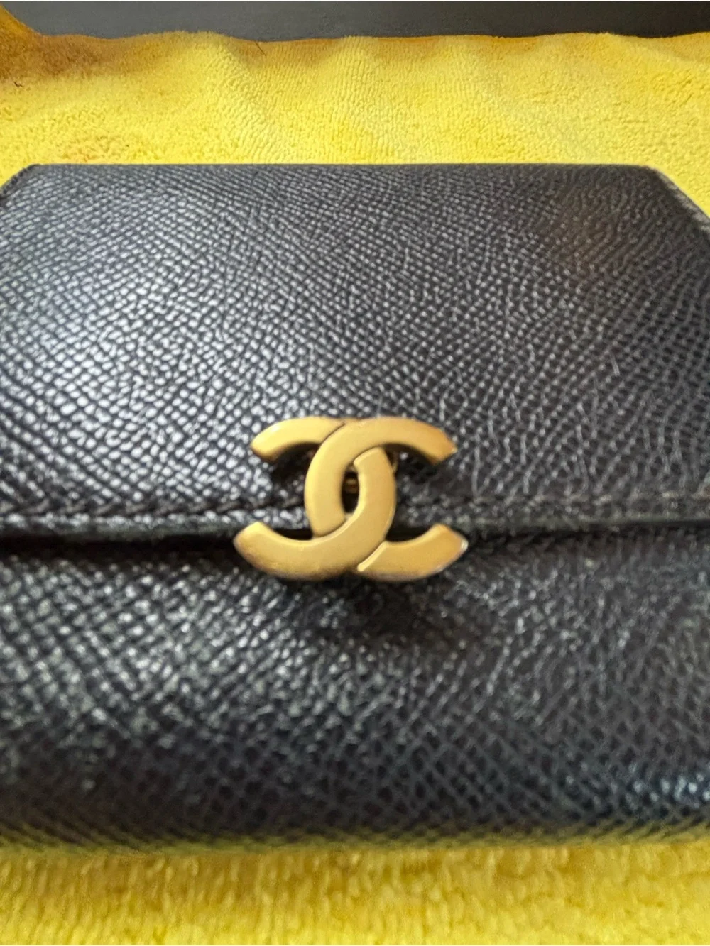 Authentic Chanel Timeless CC Compact Wallet Black Caviar Leather 24k Gold CC